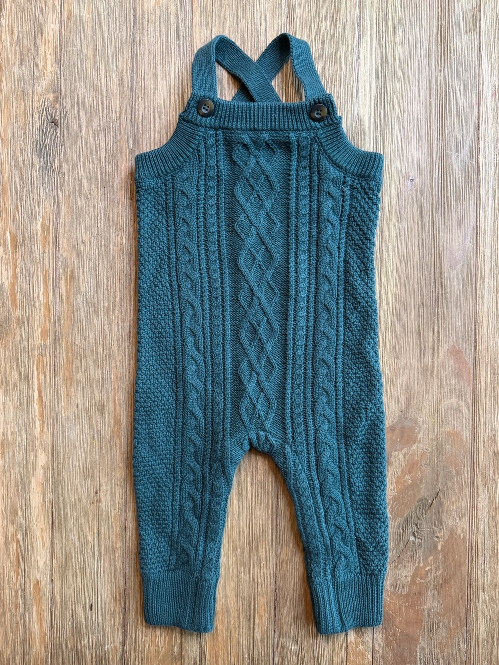 Hanna Andersson Green Cable Knit Overalls 6-12M